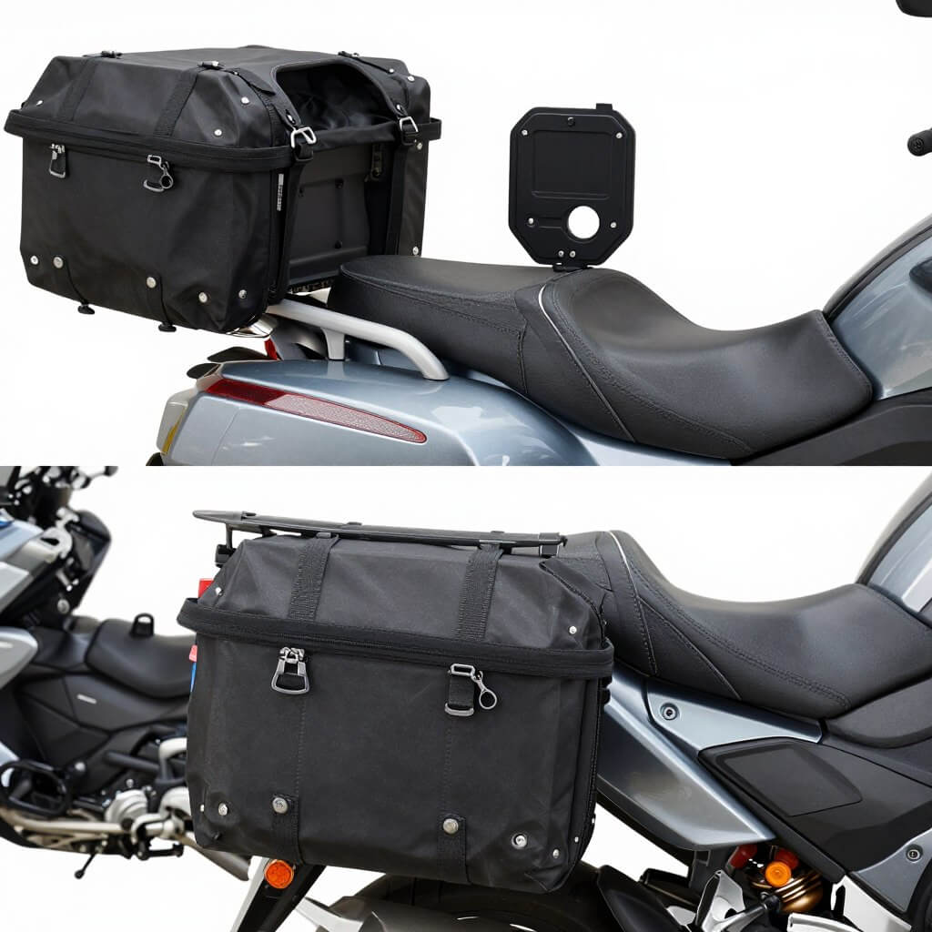 Motorcycle saddlebags installed on a touring motorcycle