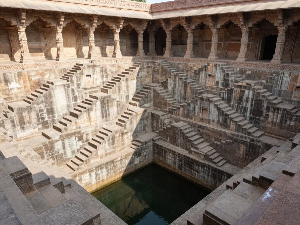 Raniji ki Baori stepwell in Bundi showing the intricate carvings and multiple levels
